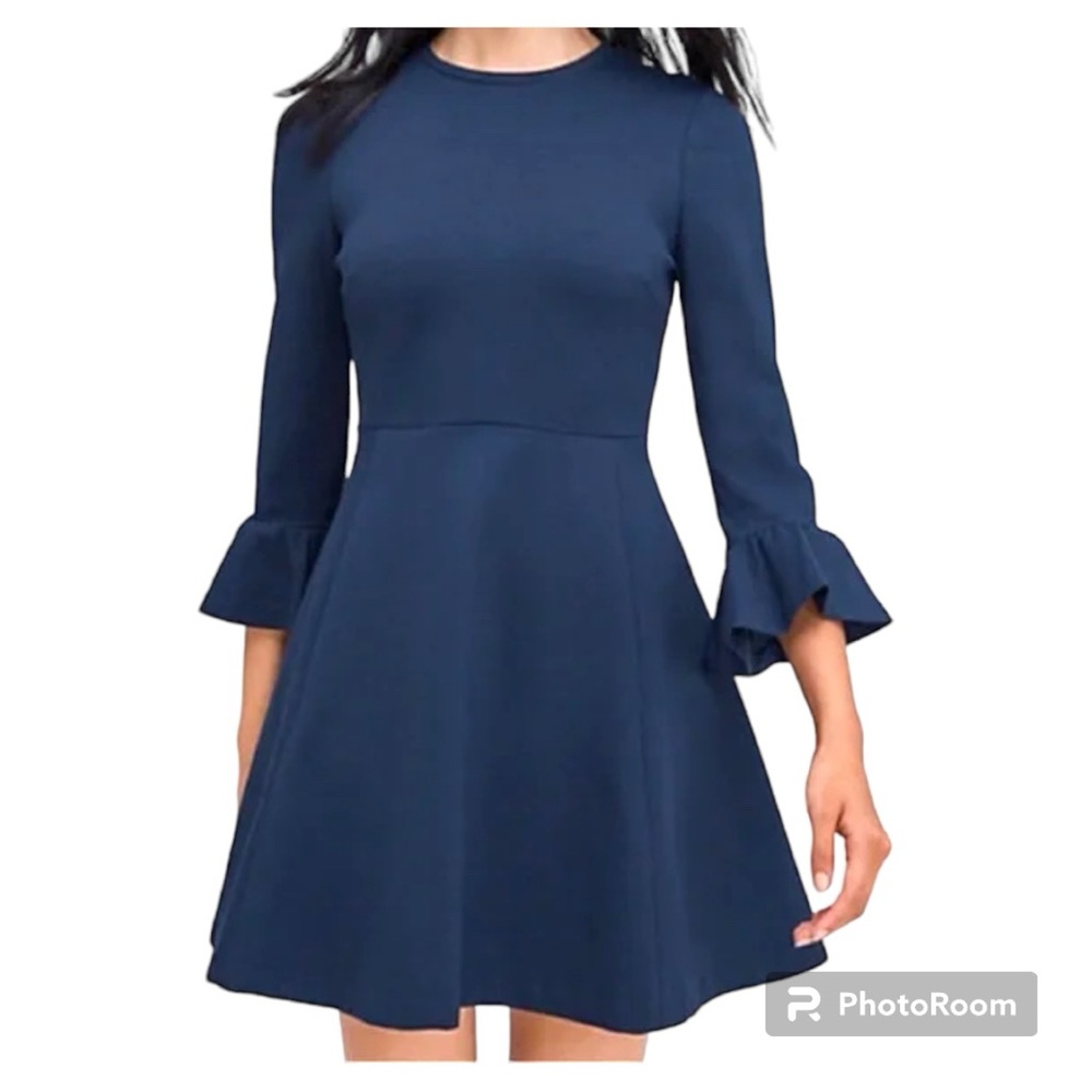 NWT KATE SPADE ♠️ NAVY PONTE FIT & FLARE DRESS BELL SLEEVE W/ POCKETS! SZ XL